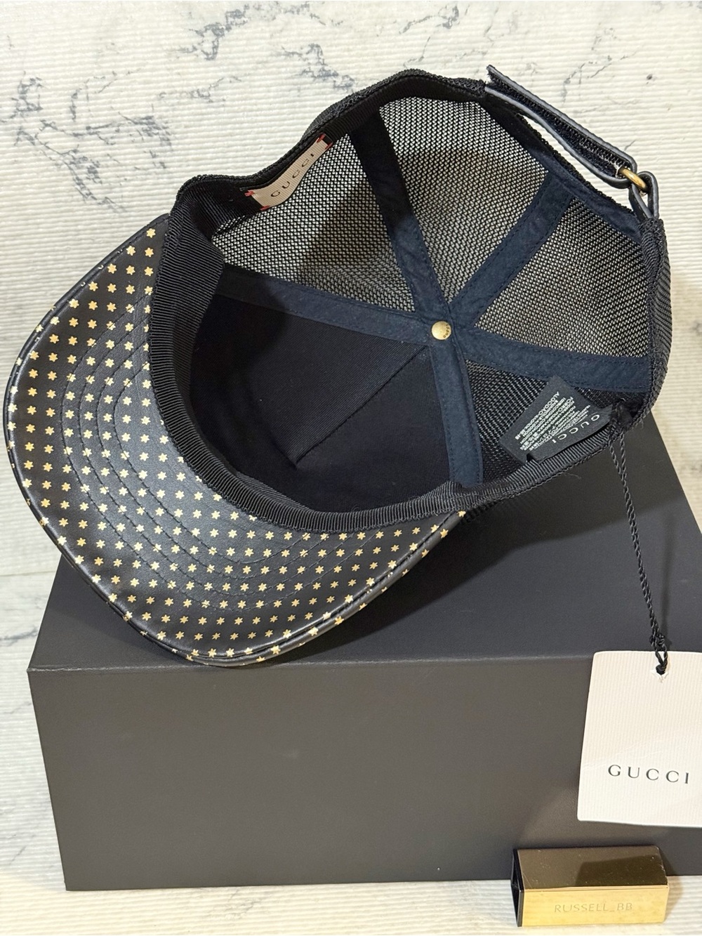 GUCCI x SEGA Black Lambskin Leather Star GUCCY Mesh Baseball Cap Hat (L: 59 cm) - Picture 7 of 16